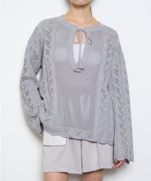 Muel Chic（ミュエルシック）の「Mill mesh knit ミルメッシュニット（カーディガン/ボレロ・レディース・オレンジ/ブラック/グレー系その他/オフホワイト・FREE）」の21枚目の写真
