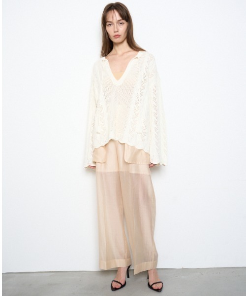 Muel Chic（ミュエルシック）の「Mill mesh knit ミルメッシュニット（カーディガン/ボレロ・レディース・オレンジ/ブラック/グレー系その他/オフホワイト・FREE）」の6枚目の写真