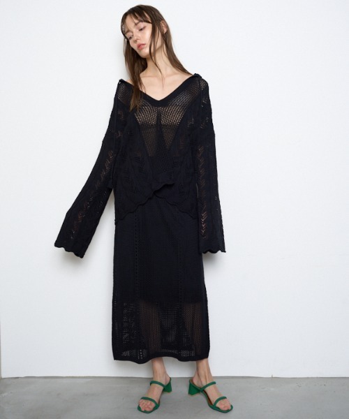 Muel Chic（ミュエルシック）の「Mill mesh knit ミルメッシュニット（カーディガン/ボレロ・レディース・オレンジ/ブラック/グレー系その他/オフホワイト・FREE）」の10枚目の写真