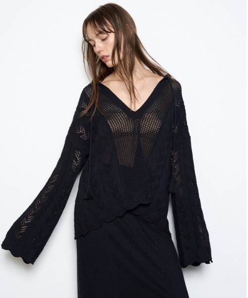 Muel Chic（ミュエルシック）の「Mill mesh knit ミルメッシュニット（カーディガン/ボレロ・レディース・オレンジ/ブラック/グレー系その他/オフホワイト・FREE）」の8枚目の写真