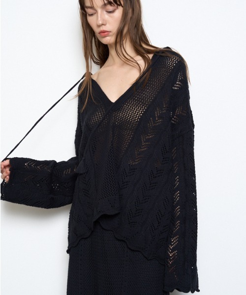 Muel Chic（ミュエルシック）の「Mill mesh knit ミルメッシュニット（カーディガン/ボレロ・レディース・オレンジ/ブラック/グレー系その他/オフホワイト・FREE）」の7枚目の写真