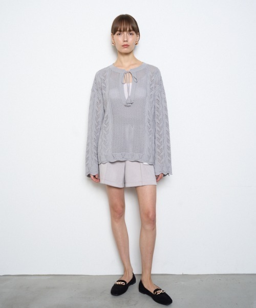 Muel Chic（ミュエルシック）の「Mill mesh knit ミルメッシュニット（カーディガン/ボレロ・レディース・オレンジ/ブラック/グレー系その他/オフホワイト・FREE）」の15枚目の写真