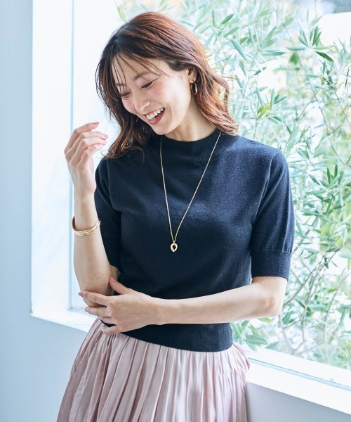 SMILE LAND（スマイルランド）の「５分袖ハイネックニットプルオーバー＜大きいサイズ有＞【OtonaSMILE】（ニット/セーター・レディース・ブラック/オフホワイト・5L/4L/3L/LL/L/M）」の2枚目の写真