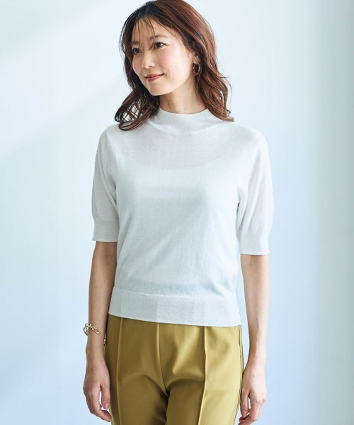 SMILE LAND（スマイルランド）の「５分袖ハイネックニットプルオーバー＜大きいサイズ有＞【OtonaSMILE】（ニット/セーター・レディース・ブラック/オフホワイト・5L/4L/3L/LL/L/M）」の3枚目の写真