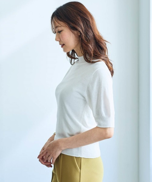 SMILE LAND（スマイルランド）の「５分袖ハイネックニットプルオーバー＜大きいサイズ有＞【OtonaSMILE】（ニット/セーター・レディース・ブラック/オフホワイト・5L/4L/3L/LL/L/M）」の14枚目の写真