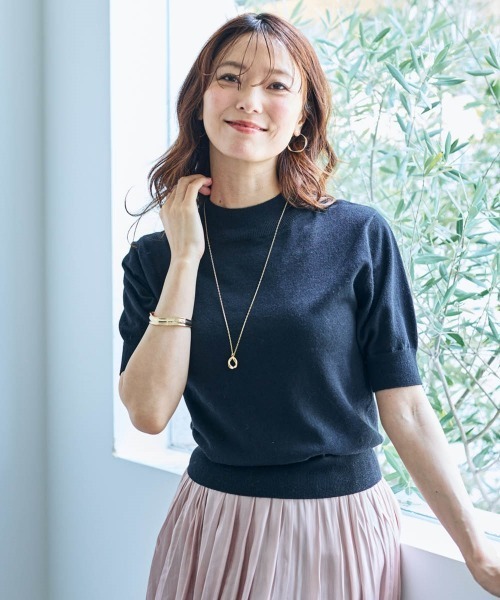 SMILE LAND（スマイルランド）の「５分袖ハイネックニットプルオーバー＜大きいサイズ有＞【OtonaSMILE】（ニット/セーター・レディース・ブラック/オフホワイト・5L/4L/3L/LL/L/M）」の4枚目の写真