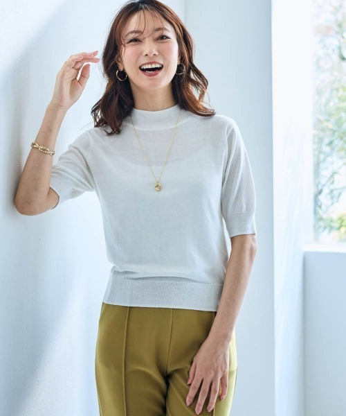 SMILE LAND（スマイルランド）の「５分袖ハイネックニットプルオーバー＜大きいサイズ有＞【OtonaSMILE】（ニット/セーター・レディース・ブラック/オフホワイト・5L/4L/3L/LL/L/M）」の16枚目の写真