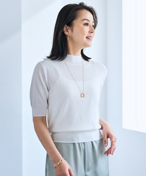 SMILE LAND（スマイルランド）の「５分袖ハイネックニットプルオーバー＜大きいサイズ有＞【OtonaSMILE】（ニット/セーター・レディース・ブラック/オフホワイト・5L/4L/3L/LL/L/M）」の19枚目の写真