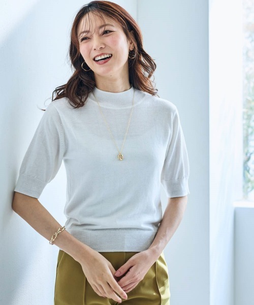 SMILE LAND（スマイルランド）の「５分袖ハイネックニットプルオーバー＜大きいサイズ有＞【OtonaSMILE】（ニット/セーター・レディース・ブラック/オフホワイト・5L/4L/3L/LL/L/M）」の22枚目の写真