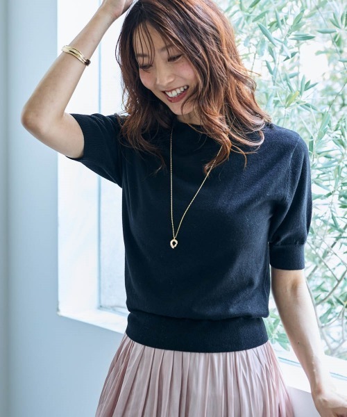 SMILE LAND（スマイルランド）の「５分袖ハイネックニットプルオーバー＜大きいサイズ有＞【OtonaSMILE】（ニット/セーター・レディース・ブラック/オフホワイト・5L/4L/3L/LL/L/M）」の6枚目の写真