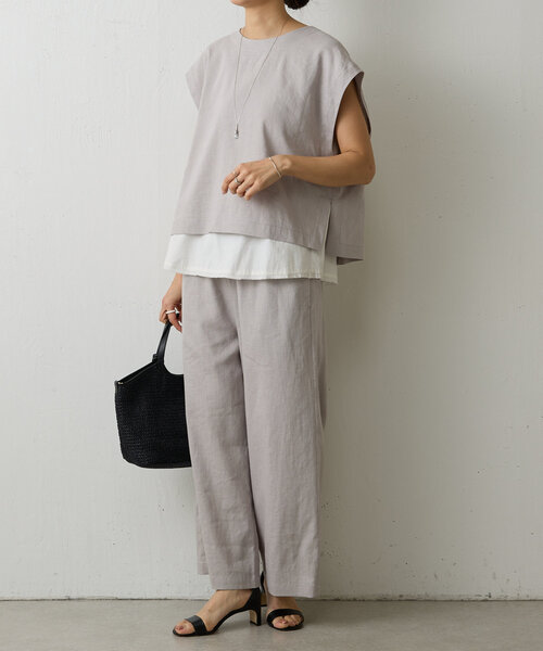 BEARDSLEY（ビアズリー）の「リネンショートベスト（シャツ/ブラウス・レディース・ベージュ/ブラック/グレー・FREE）」の4枚目の写真