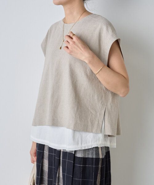 BEARDSLEY（ビアズリー）の「リネンショートベスト（シャツ/ブラウス・レディース・ベージュ/ブラック/グレー・FREE）」の10枚目の写真