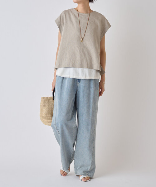 BEARDSLEY（ビアズリー）の「リネンショートベスト（シャツ/ブラウス・レディース・ベージュ/ブラック/グレー・FREE）」の11枚目の写真