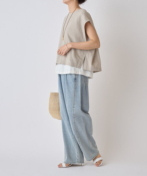 BEARDSLEY（ビアズリー）の「リネンショートベスト（シャツ/ブラウス・レディース・ベージュ/ブラック/グレー・FREE）」の12枚目の写真