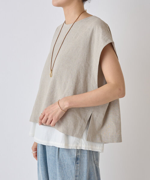 BEARDSLEY（ビアズリー）の「リネンショートベスト（シャツ/ブラウス・レディース・ベージュ/ブラック/グレー・FREE）」の15枚目の写真