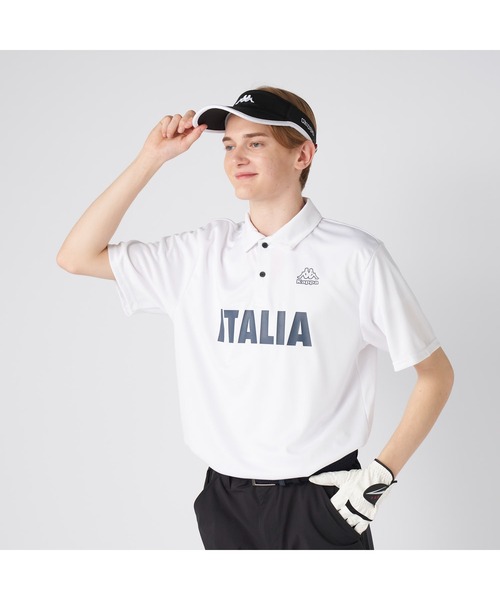 Kappa(カッパ)の「Kappa カッパ ITALIA 半袖 ポロシャツ 紫外線対策 UVカット 吸汗速乾 ハーフボタン ブランド ロゴ Tシャツ(ポロシャツ・メンズ・ブラック×ブラック/ホワイト/ブラック/ネイビー・LL/L/M)」の2枚目の写真