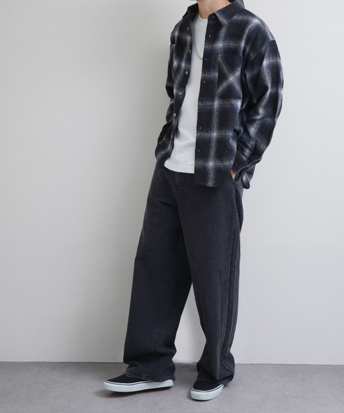 ZIP FIVE -White Line-(ジップファイブホワイトライン)の「【White Line】 COTTON CANVAS ワイド ストレート パンツ(チノパンツ・メンズ・オフホワイト/ブラック/ブラック系・X-LARGE/LARGE/MEDIUM)」の7枚目の写真