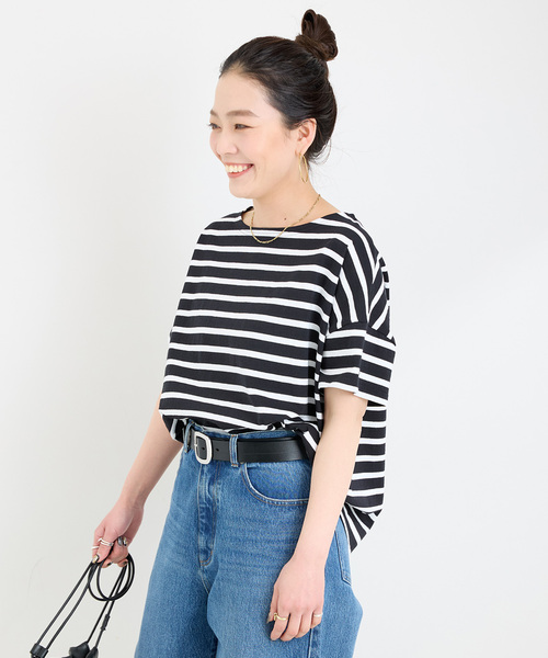 Le Minor（ルミノア）の「LE MINOR/ルミノア ボーダーS/STEE（Tシャツ/カットソー・レディース・ブラック/ブルー/ネイビー/イエロー・FREE）」の10枚目の写真