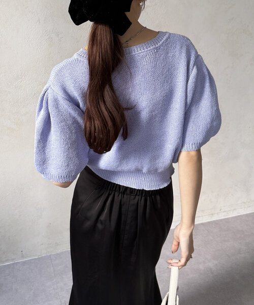 Thevon（ゼボン）の「ショート丈パフニットカーディガン（カーディガン/ボレロ・レディース・サーモンピンク/グレー/ブルー・FREE）」の22枚目の写真