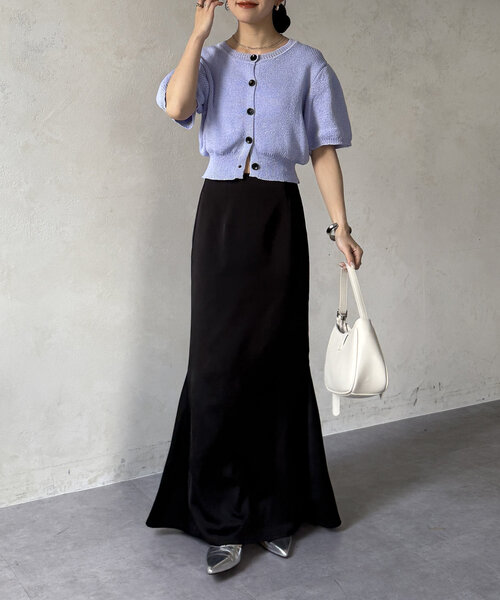 Thevon（ゼボン）の「ショート丈パフニットカーディガン（カーディガン/ボレロ・レディース・サーモンピンク/グレー/ブルー・FREE）」の19枚目の写真