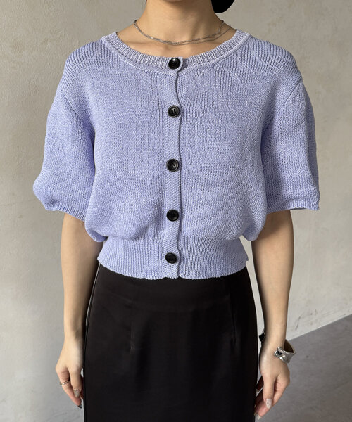 Thevon（ゼボン）の「ショート丈パフニットカーディガン（カーディガン/ボレロ・レディース・サーモンピンク/グレー/ブルー・FREE）」の16枚目の写真