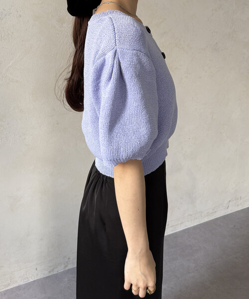 Thevon（ゼボン）の「ショート丈パフニットカーディガン（カーディガン/ボレロ・レディース・サーモンピンク/グレー/ブルー・FREE）」の15枚目の写真