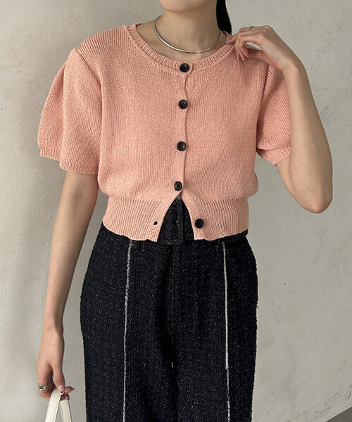 Thevon（ゼボン）の「ショート丈パフニットカーディガン（カーディガン/ボレロ・レディース・サーモンピンク/グレー/ブルー・FREE）」の11枚目の写真