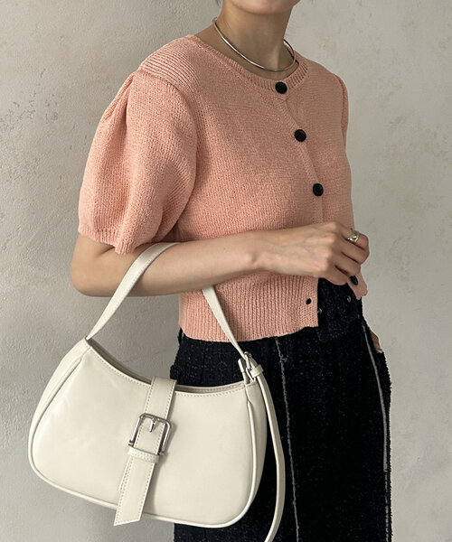 カーディガン ショートパフ袖カーディガン レディース AZUL BY MOUSSY | パフスリーブショートカーディガン