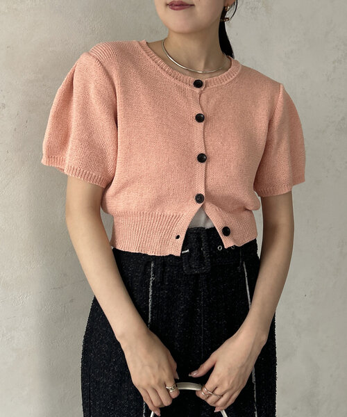 Thevon（ゼボン）の「ショート丈パフニットカーディガン（カーディガン/ボレロ・レディース・サーモンピンク/グレー/ブルー・FREE）」の7枚目の写真