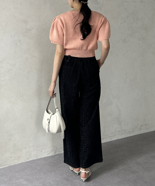 Thevon（ゼボン）の「ショート丈パフニットカーディガン（カーディガン/ボレロ・レディース・サーモンピンク/グレー/ブルー・FREE）」の4枚目の写真