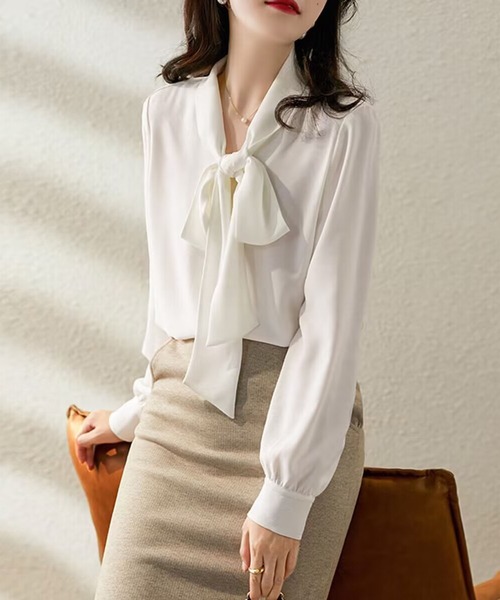 BLANC FICELLE(ブランフィセル)の「リボンシャツ(シャツ/ブラウス・レディース・ホワイト/ブラック・S/M/L/XL)」の4枚目の写真