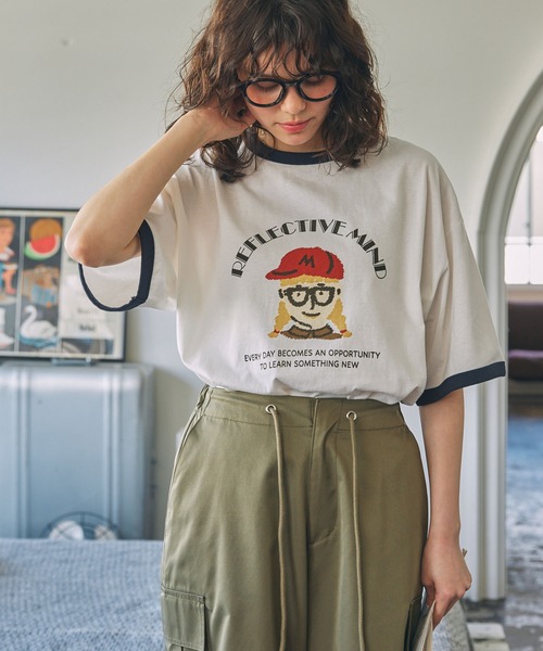 GIRLプリント半袖 オーバーサイズTシャツ MONO-MART LADY'S│MONO-MART