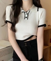 リブニット ラインイリえり付きプルオーバー
