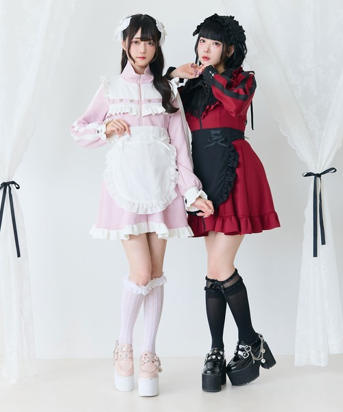 DearMyLove（ディアマイラブ）の「フリルレースアップエプロン（ジャンパースカート・レディース・ホワイト/ブラック・3L/LL/LARGE/MEDIUM）」の15枚目の写真