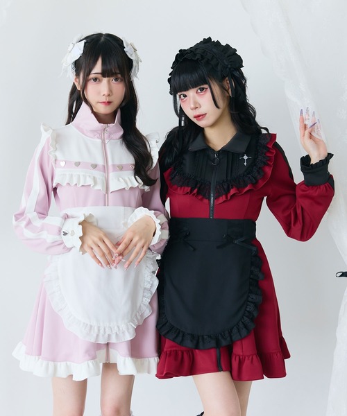 DearMyLove（ディアマイラブ）の「フリルレースアップエプロン（ジャンパースカート・レディース・ホワイト/ブラック・3L/LL/LARGE/MEDIUM）」の12枚目の写真