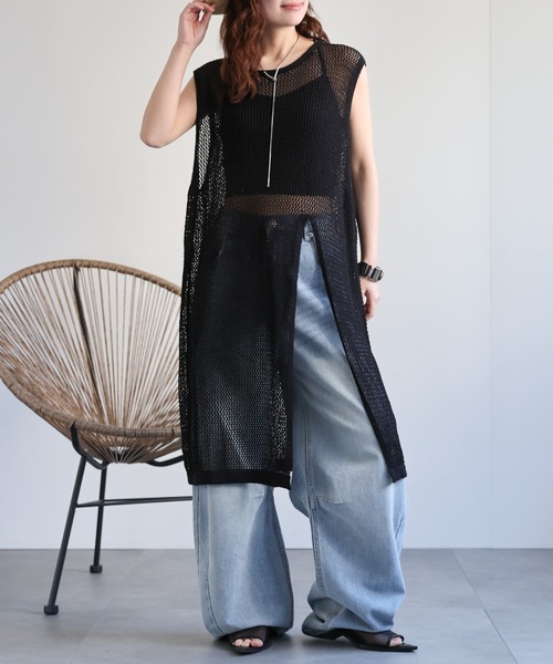 ap retro(アプレトロ)の「メッシュニットスリットノースリワンピース / メッシュニットベスト(ワンピース・レディース・オフホワイト/ブラック/ベージュ・FREE)」の12枚目の写真