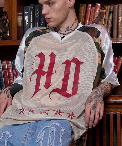 HOODHOOD（フッドフッド）の「【UNISEX】HOODHOOD／CAMOメッシュT（Tシャツ/カットソー・レディース・カーキ/ホワイト/ブラック・LARGE/MEDIUM）」の4枚目の写真