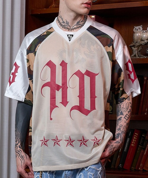 HOODHOOD（フッドフッド）の「【UNISEX】HOODHOOD／CAMOメッシュT（Tシャツ/カットソー・レディース・カーキ/ホワイト/ブラック・LARGE/MEDIUM）」の5枚目の写真