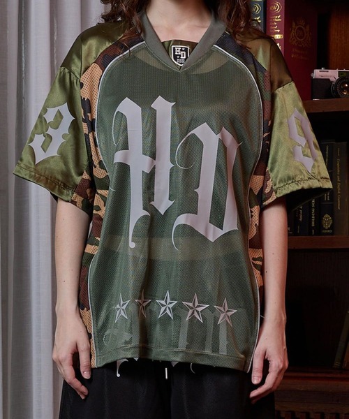 【HOODHOOD】HDカモフラージュ半袖T 3色 セール】【UNISEX】HOODHOOD／CAMOメッシュT（Tシャツ