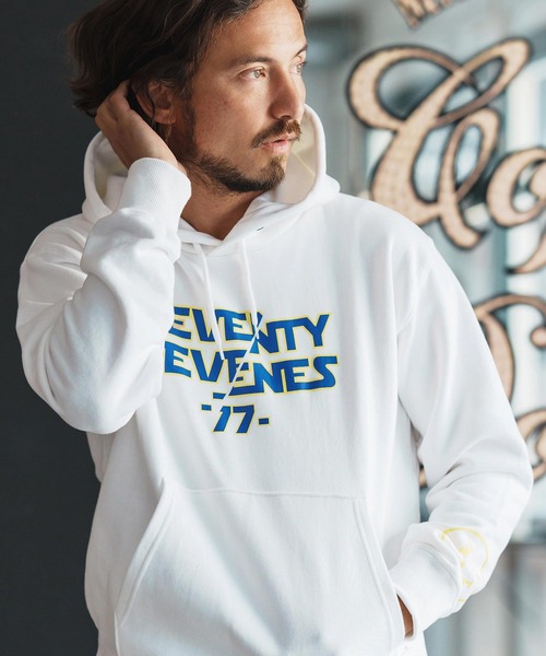 seventy seven(セブンティセブン)の「mpa3772-middle onz sweat P-O hoodie(77universe) パーカー(パーカー・メンズ・ホワイト/ブラック/アッシュ・S/M/L/XL)」の5枚目の写真