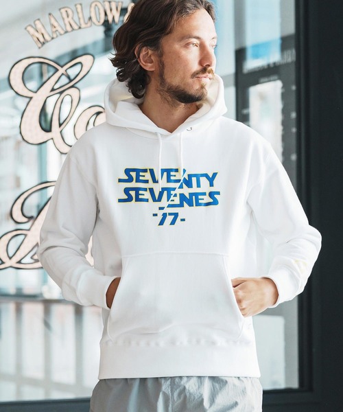 seventy seven(セブンティセブン)の「mpa3772-middle onz sweat P-O hoodie(77universe) パーカー(パーカー・メンズ・ホワイト/ブラック/アッシュ・S/M/L/XL)」の6枚目の写真