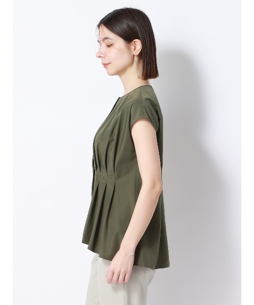 セットアップ ブラウス ジャケット ラウンドネック ボタン S/3XL ラウンドネックタックブラウス ウォッシャブル ソフトクロス