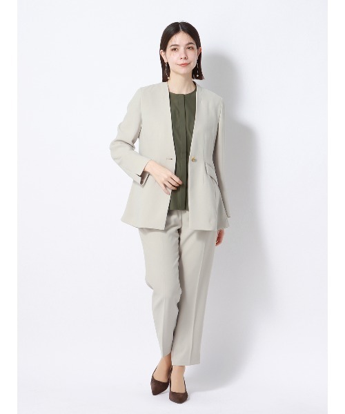 【スーツスクエア】レディース ラウンドネックタックブラウス ウォッシャブル ソフトクロス 無地 アイボリー系 SUIT SQUARE 【スーツスクエア】レディース ラウンドネック