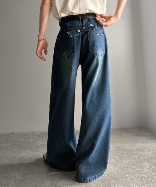 Classical Origin(クラシカルオリジン)の「ボタン付きストラップデザインワイドデニム/Buttoned Strap DesignWide Denim(デニムパンツ・メンズ・インディゴブルー/ブラック・SMALL/MEDIUM/LARGE)」の7枚目の写真
