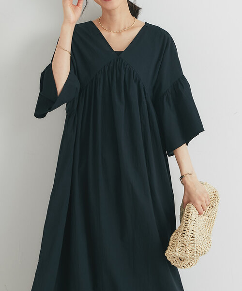 un dix cors（アンディコール）の「《一枚で華やか》袖フレアギャザーワンピース（ワンピース・レディース・ブラウン/ブラック・FREE）」の3枚目の写真