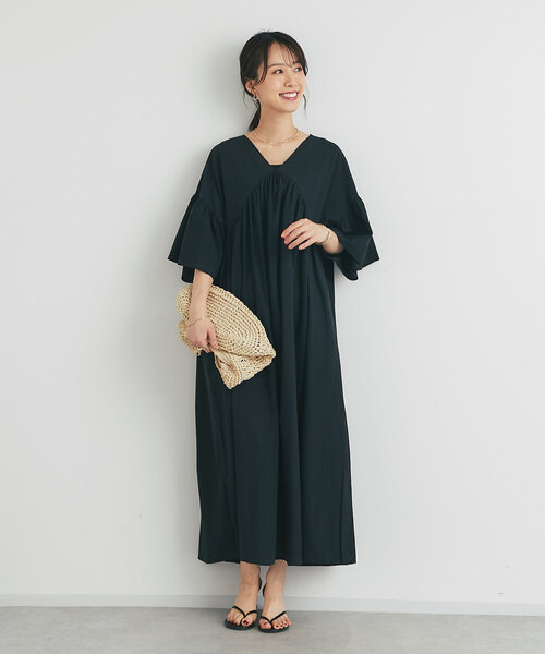 un dix cors（アンディコール）の「《一枚で華やか》袖フレアギャザーワンピース（ワンピース・レディース・ブラウン/ブラック・FREE）」の6枚目の写真