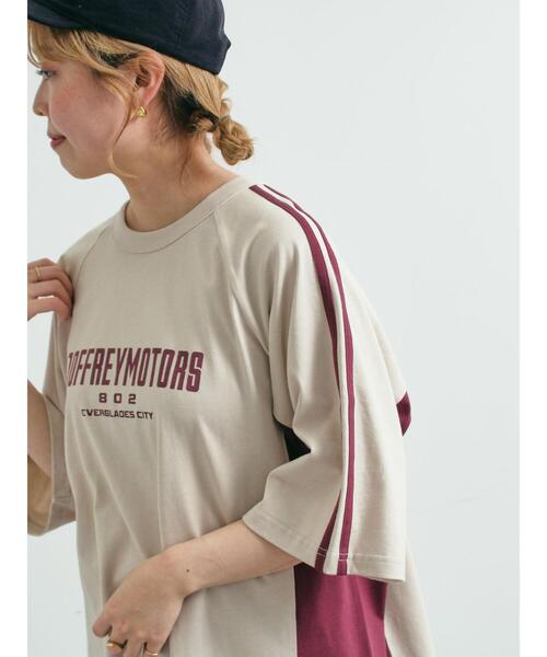 SM2（エスエムツー）の「配色ラインロゴプリントオーバーTシャツ（Tシャツ/カットソー・レディース・グレー/クリーム/ベージュ/ネイビー・F）」の3枚目の写真