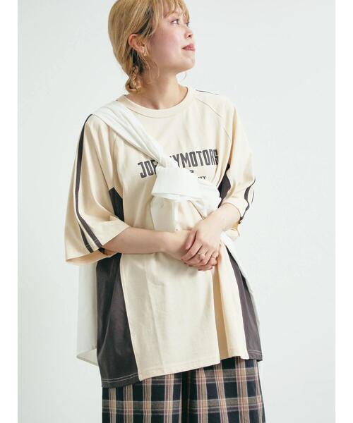 SM2（エスエムツー）の「配色ラインロゴプリントオーバーTシャツ（Tシャツ/カットソー・レディース・グレー/クリーム/ベージュ/ネイビー・F）」の4枚目の写真