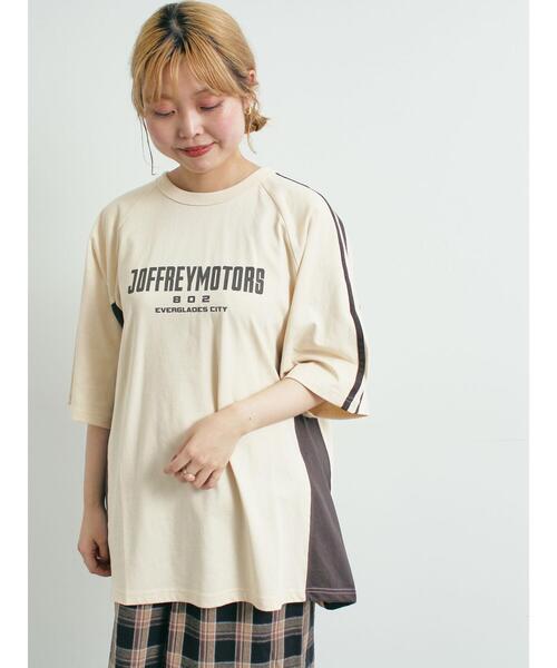 SM2（エスエムツー）の「配色ラインロゴプリントオーバーTシャツ（Tシャツ/カットソー・レディース・グレー/クリーム/ベージュ/ネイビー・F）」の9枚目の写真