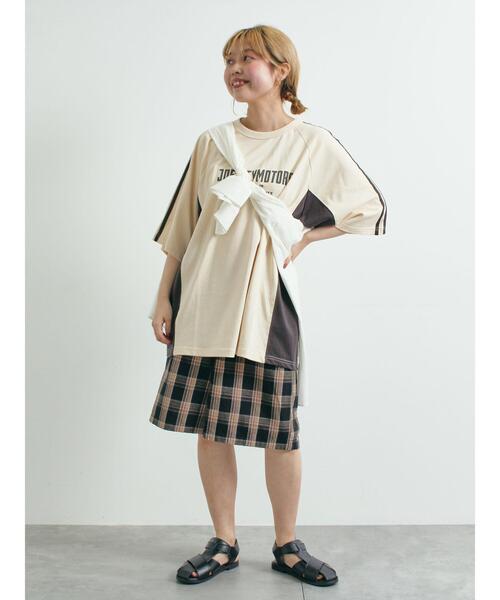 SM2（エスエムツー）の「配色ラインロゴプリントオーバーTシャツ（Tシャツ/カットソー・レディース・グレー/クリーム/ベージュ/ネイビー・F）」の12枚目の写真